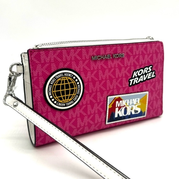 Michael Kors Large Double Zip Wallet Wristlet Dragonfruit - Picture 1 of 9